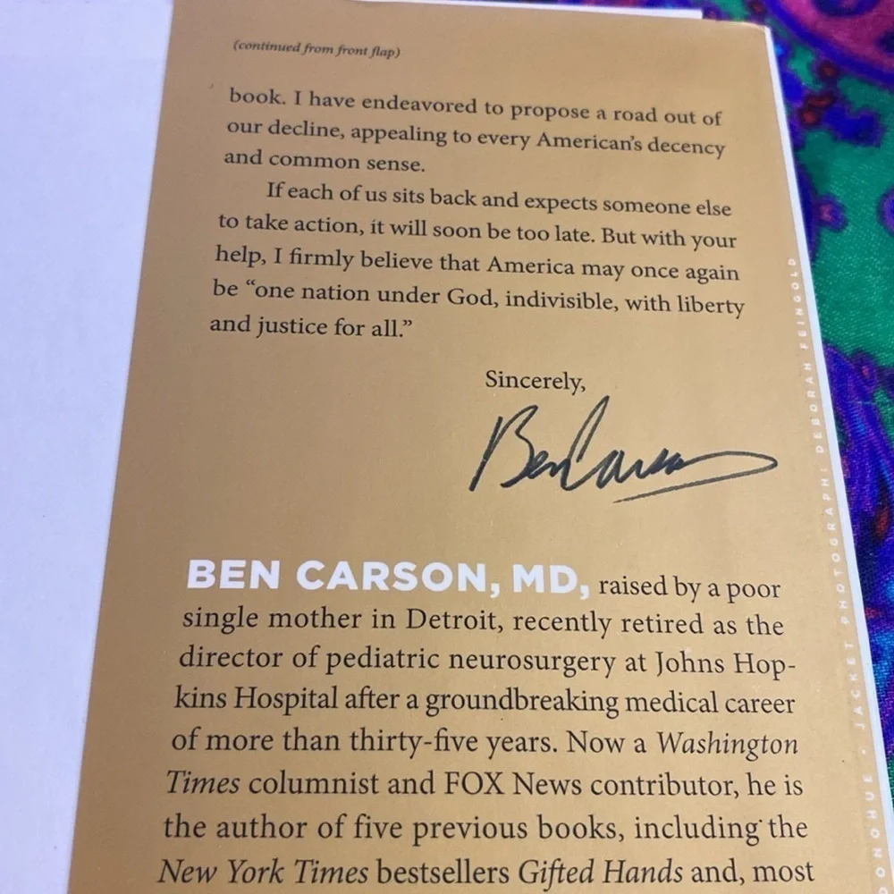 One Nation Ben Carson MD Candy Carson Hardcover 2014 Save Americas Future